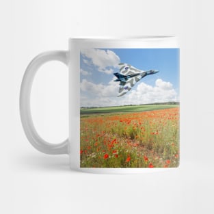 Avro Vulcan B2 bomber over a field of red poppies Mug